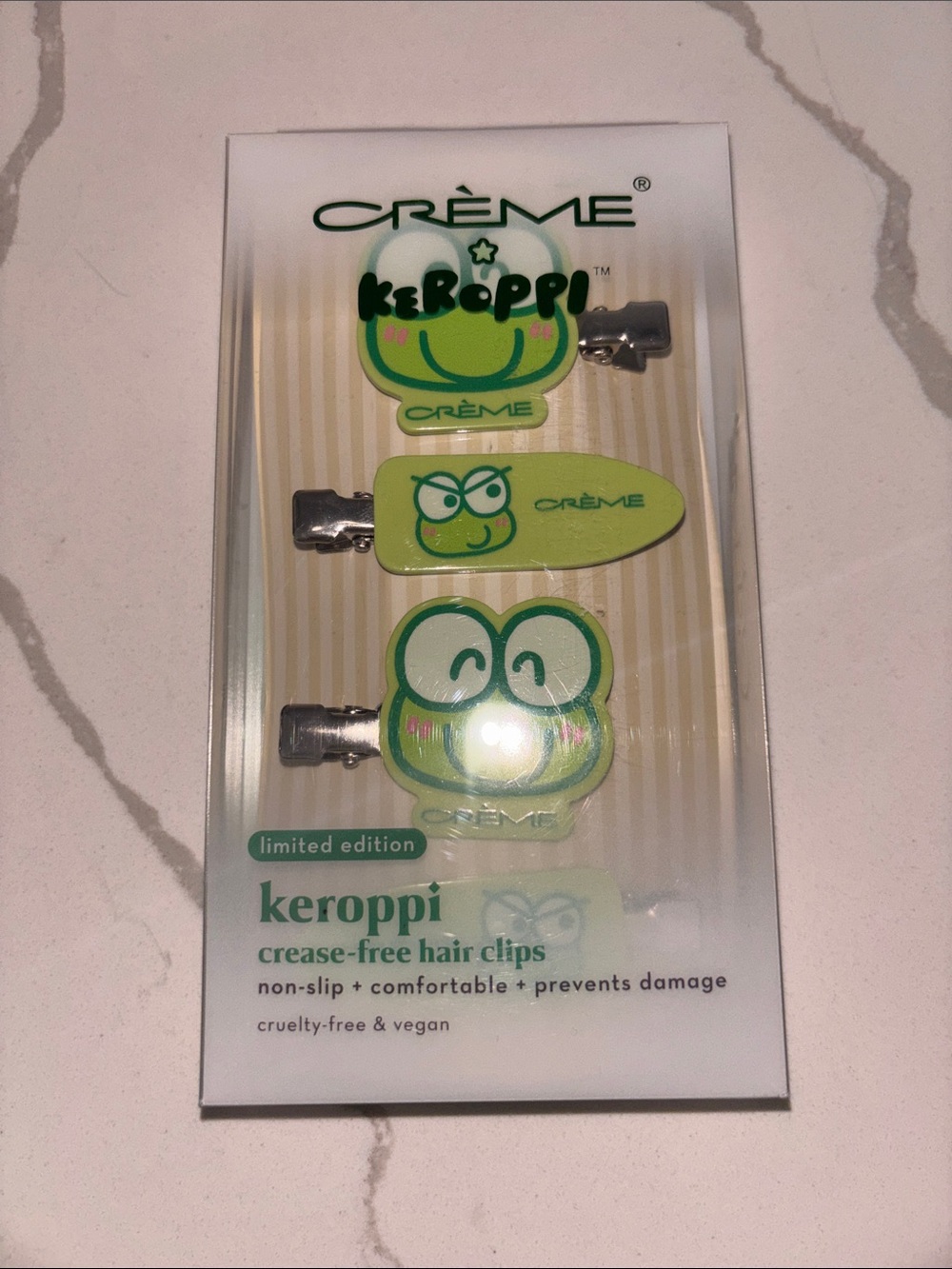 Crème Keroppi Green Crease-Free Hair Clips - 3 Pack